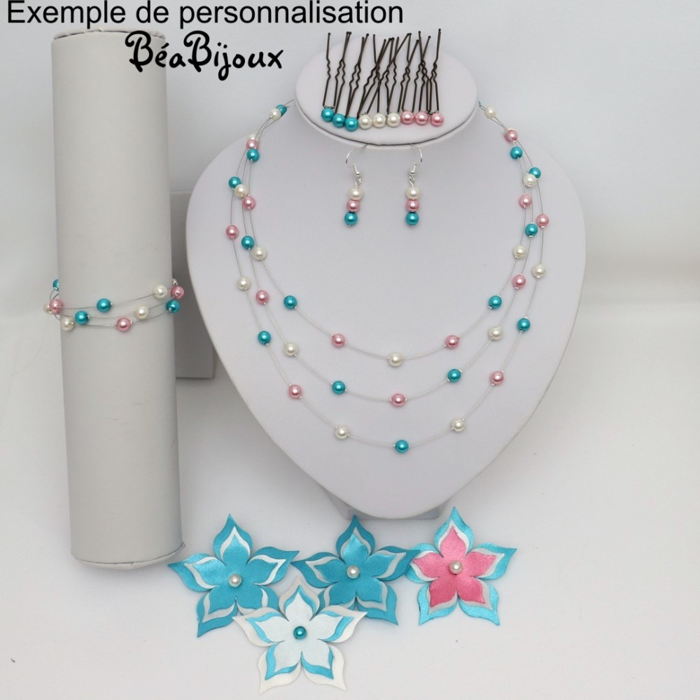 Collier mariage blanc 3 rangs