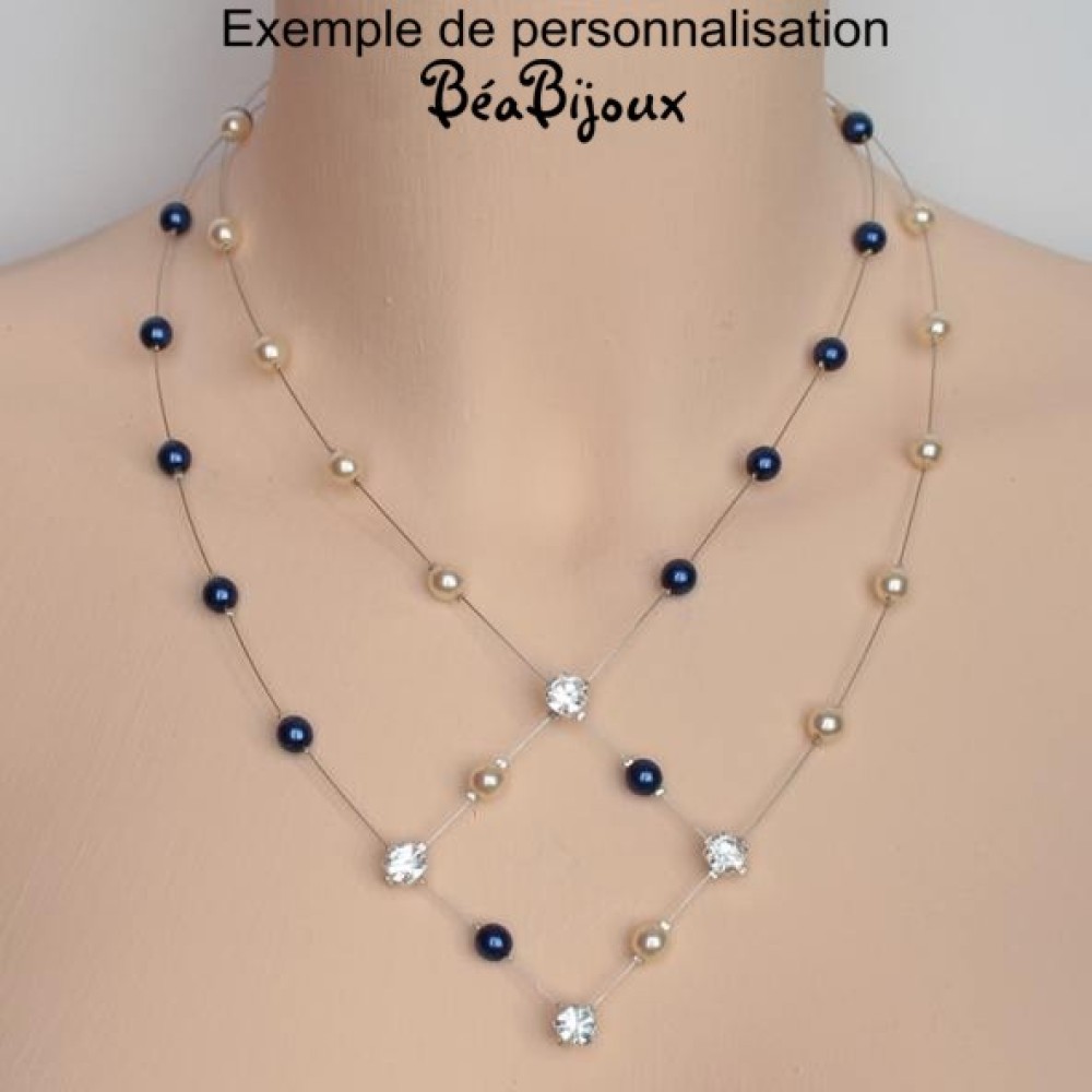 Collier mariage blanc et  bordeaux et strass