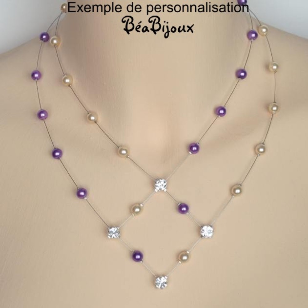 Collier mariage blanc et  bordeaux et strass