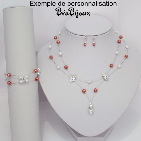 Collier Fantaisie Femme – Parme, Ivoire, Blanc, Cristal – Pour Mariage Ou Soirée