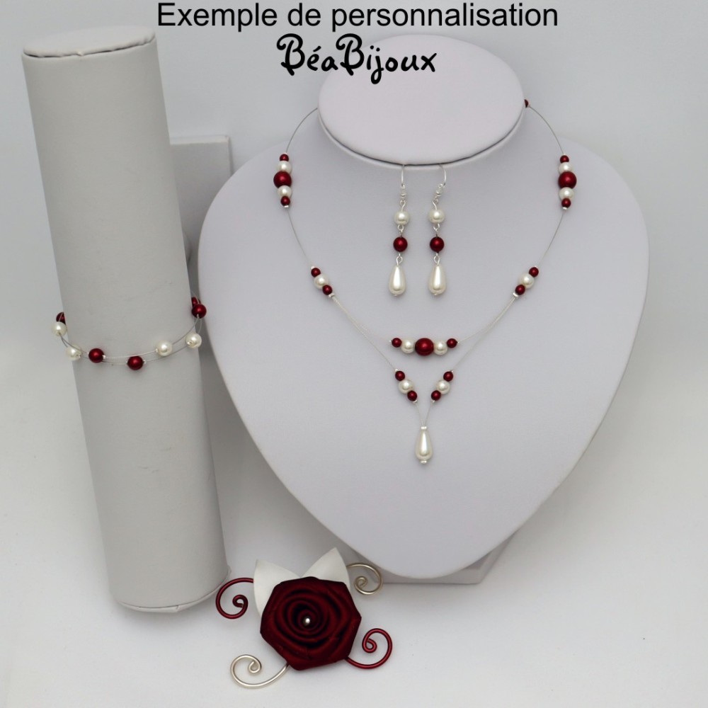 Collier mariage ivoire et bordeaux