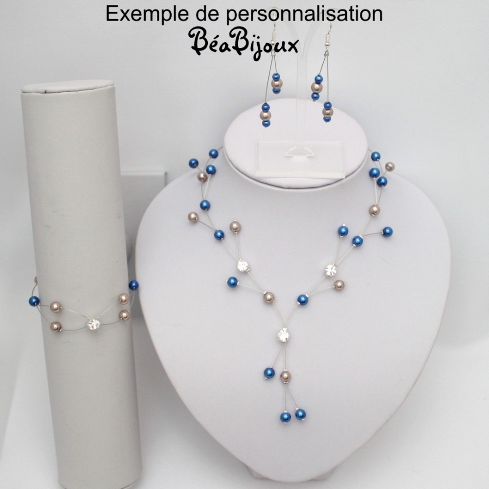 Collier mariage ivoire turquoise + strass Collier mariage ivoire turquoise + strass