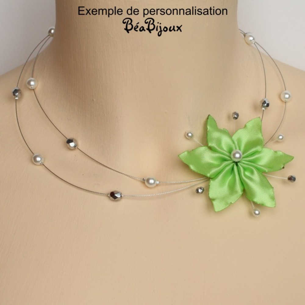 Collier mariage blanc cristal fleur argent Collier mariage blanc cristal fleur argent