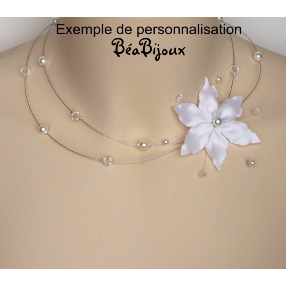Collier mariage blanc cristal fleur argent Collier mariage blanc cristal fleur argent