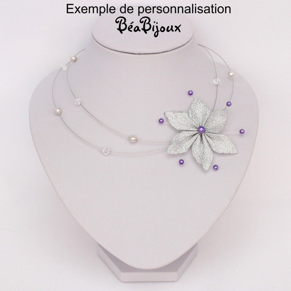 Collier mariage blanc cristal fleur argent Collier mariage blanc cristal fleur argent