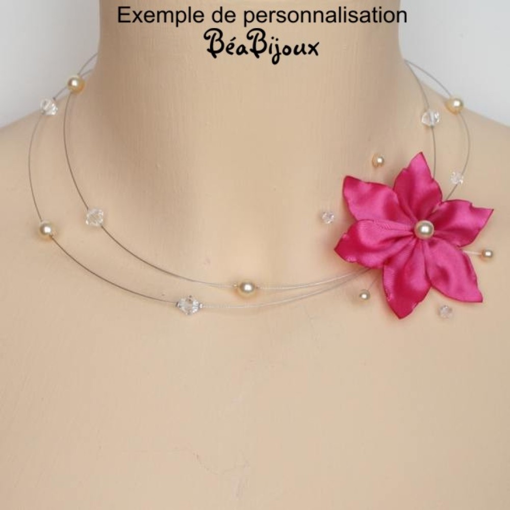 Collier mariage blanc cristal fleur argent Collier mariage blanc cristal fleur argent