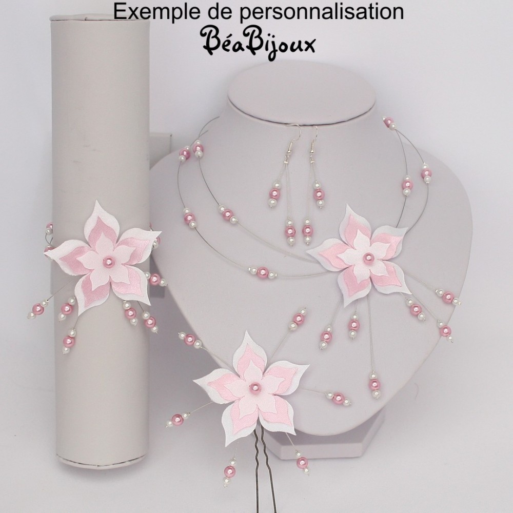 Collier mariage fleur blanc argent