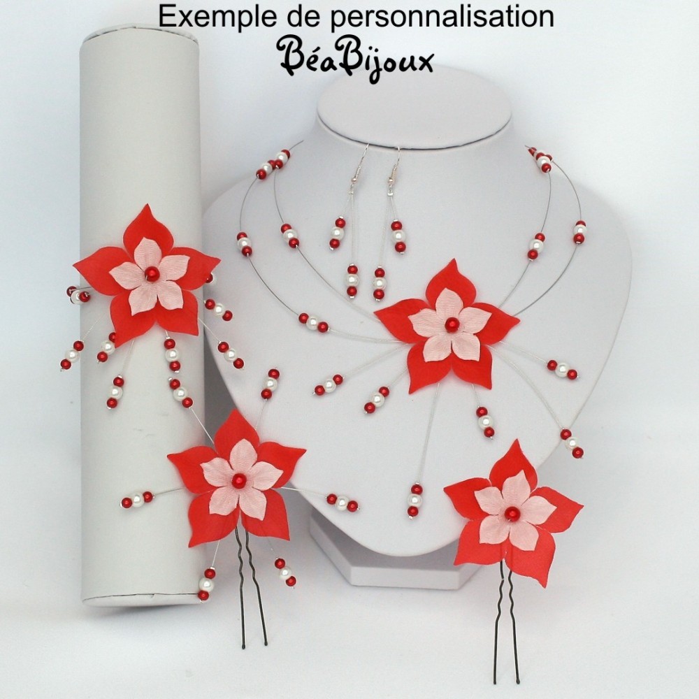 Collier mariage fleur blanc argent