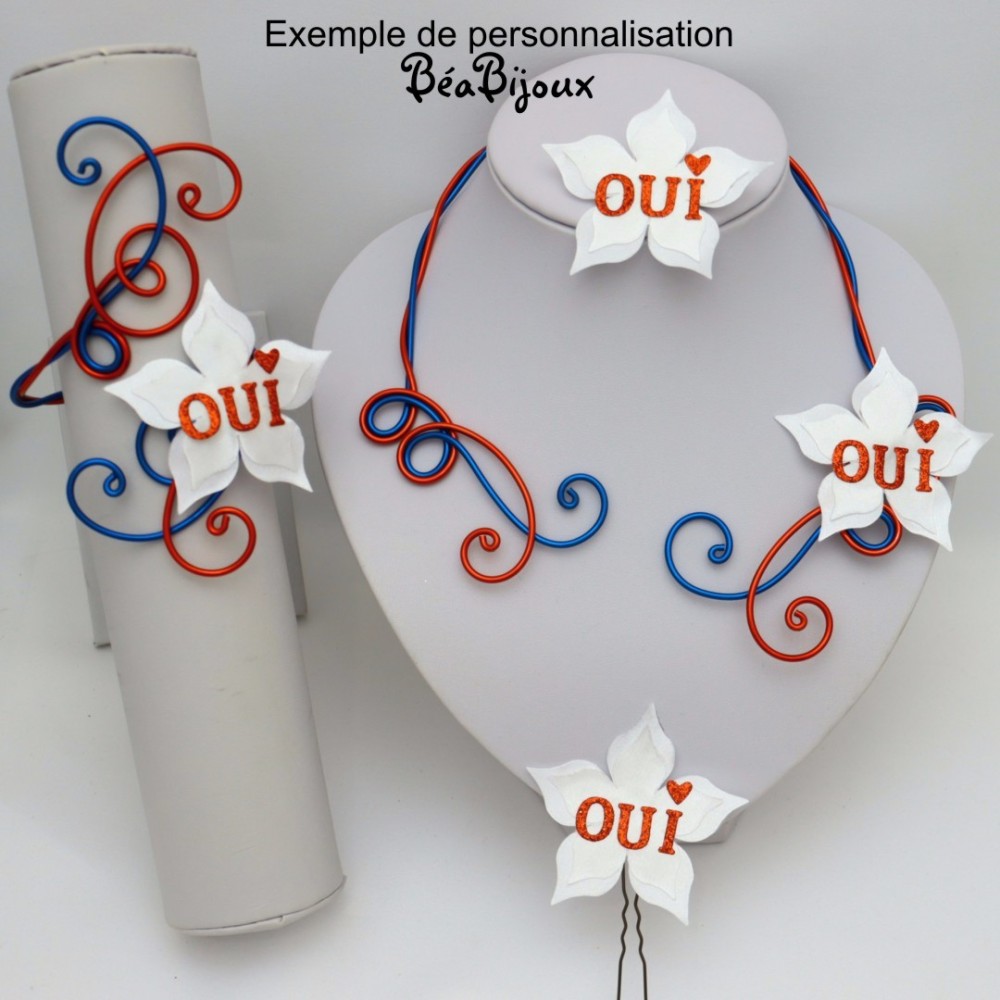 Collier mariage OUI blanc rouge argent