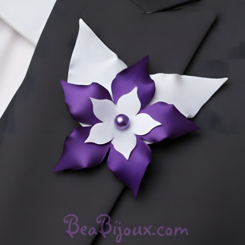 Broche Boutonnière Mariage Blanc Violet