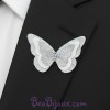 Broche boutonnière mariage papillon blanc argent BRO1271