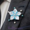 Broche mariage fleur blanc turquoise BRO299