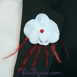 Broche Boutonnière Orchidée Blanc Rouge BRO1278A