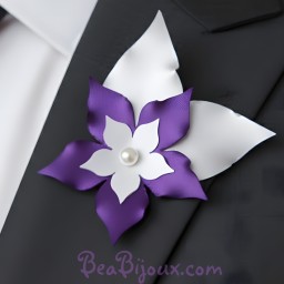 Broche Boutonnière Mariage Blanc Violet BRO360A