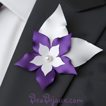 Broche Boutonnière Mariage Blanc Violet BRO360A Broche Boutonnière Mariage Blanc Violet BRO360A