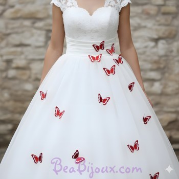 Broche ou boutonnière papillon rouge blanc BRO357