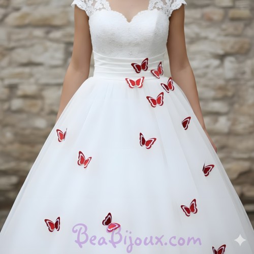 Broche ou boutonnière papillon rouge blanc