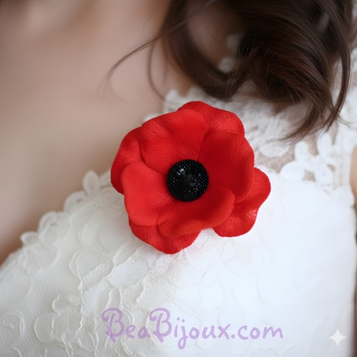 Broche mariage coquelicot