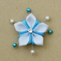 Broche mariage fleur blanc turquoise BRO299