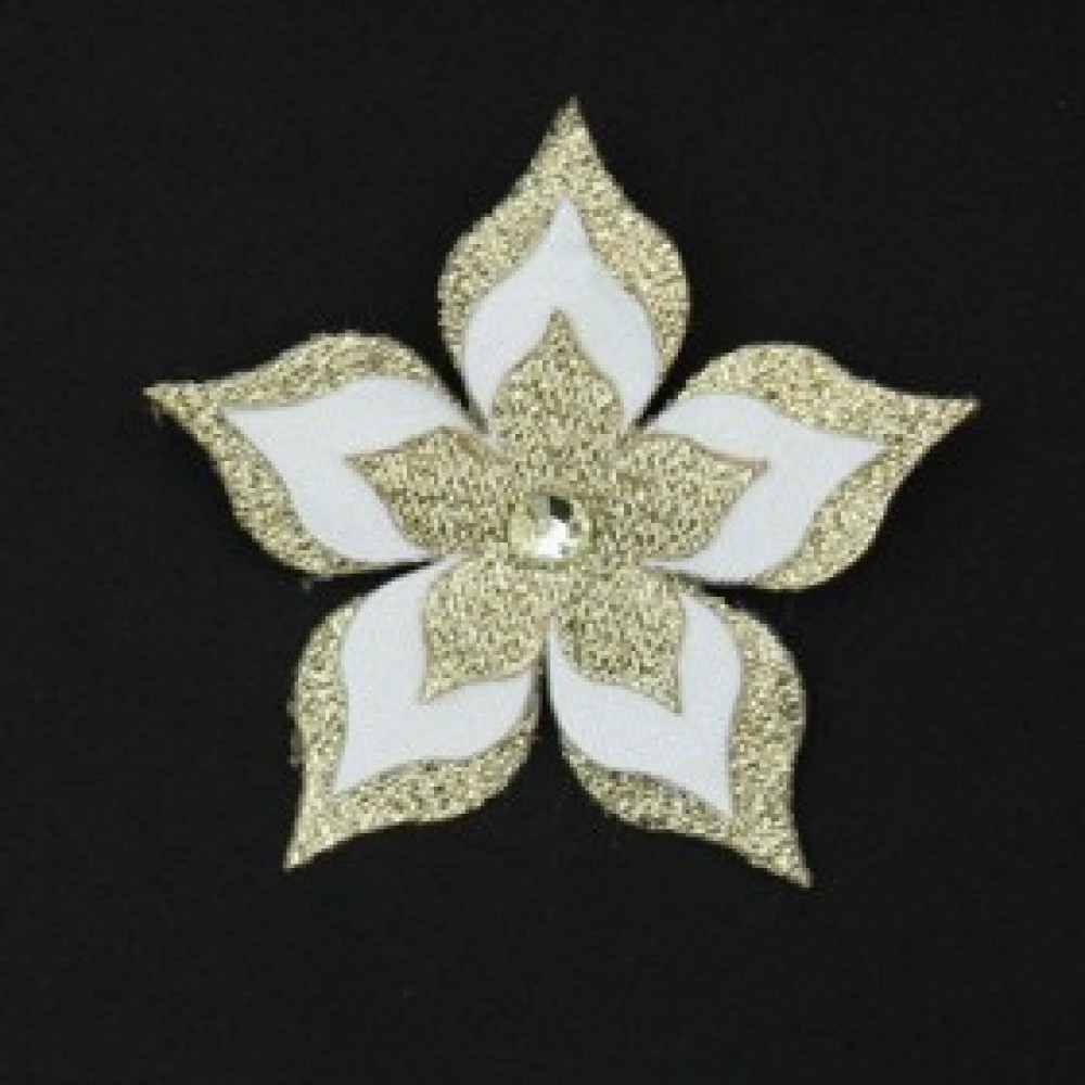 Broche boutonnière mariage fleur blanche et or