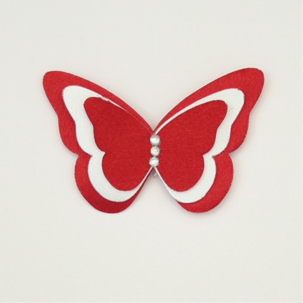 Broche ou boutonnière papillon rouge blanc