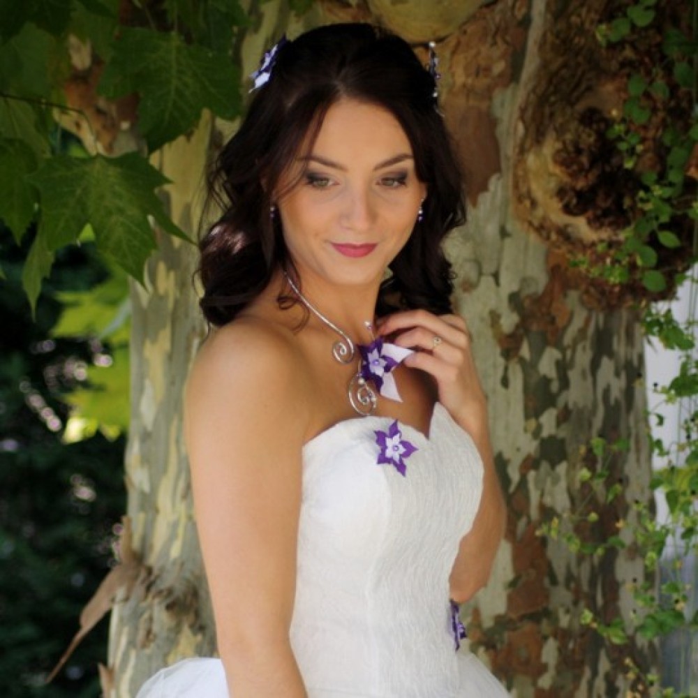 Broche Boutonnière Mariage Blanc Violet