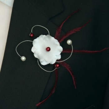 Broche/boutonnière fleur et plumes ivoire et bordeaux BRO4291A