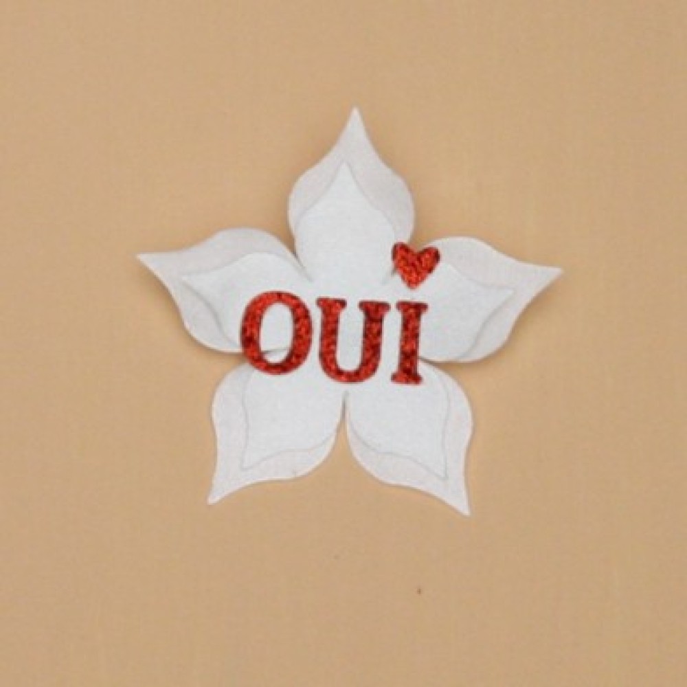 Broche  boutonnière mariage OUI blanc rouge