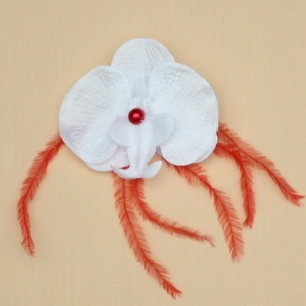 Broche Boutonnière Orchidée Blanc Rouge
