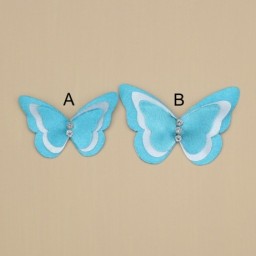 Broche/boutonnière papillon satin turquoise et blanc BRO361