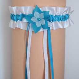 Jarretière mariage blanc bleu turquoise JA102