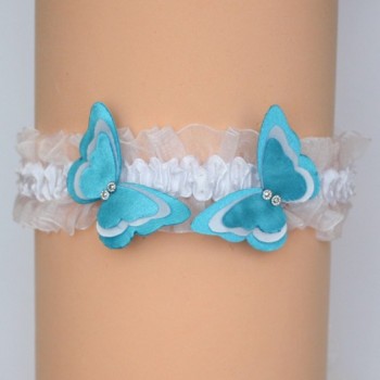 Jarretière mariage papillon blanc et bleu turquoise JA361C