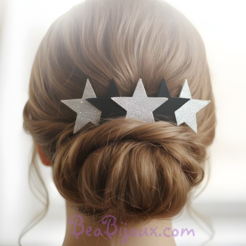 Barrette mariage étoile noir et argent