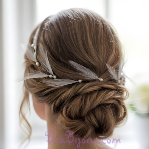 Fil perles et plumes blanc