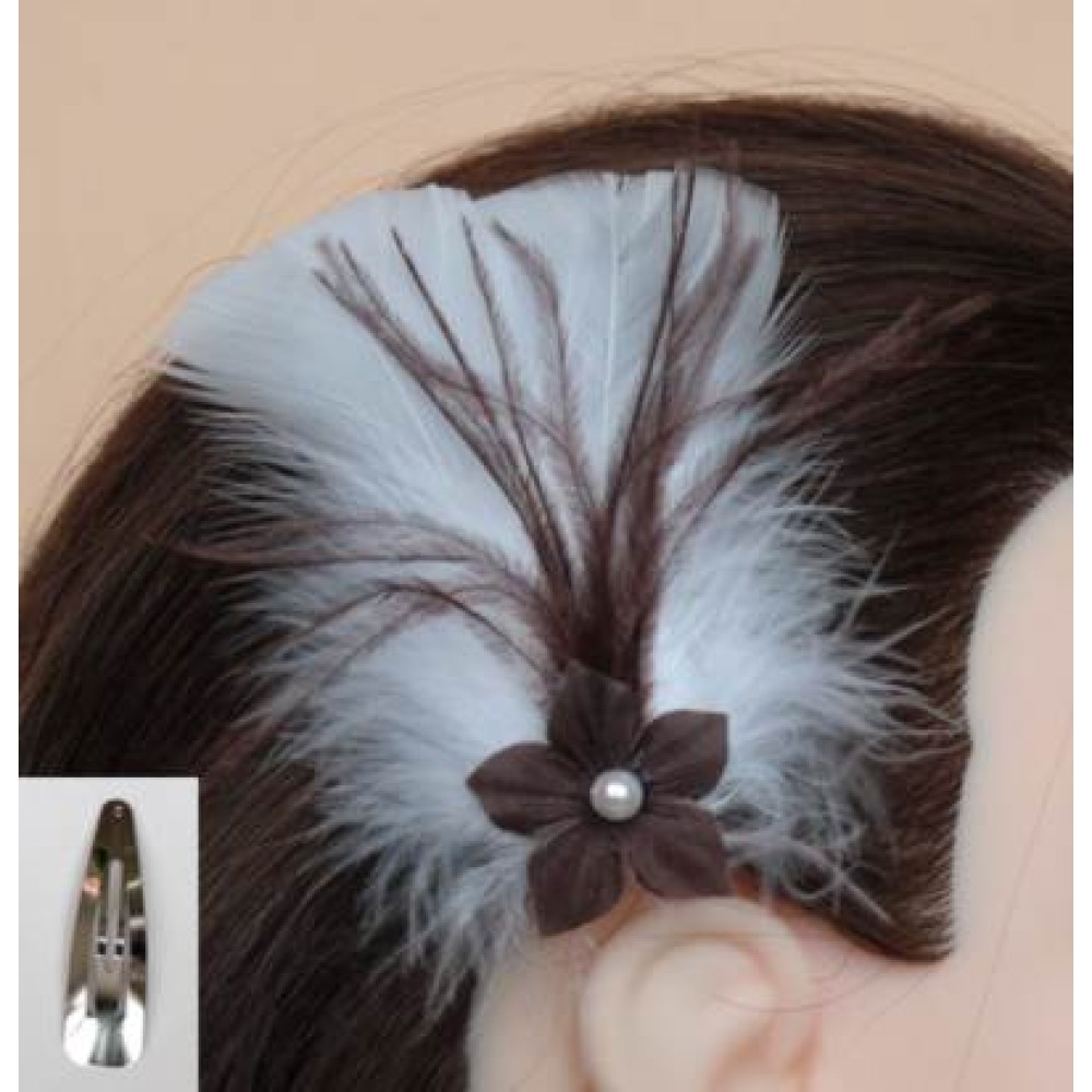 Pince à cheveux mariage blanc chocolat fleur plumes Pince à cheveux mariage blanc chocolat fleur plumes