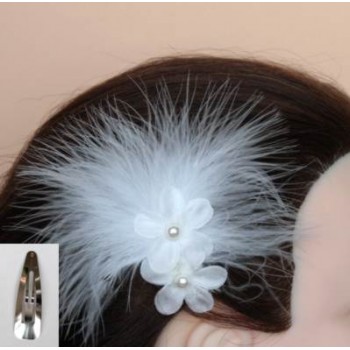 Pince à cheveux mariage blanc fleurs plumes PI006A