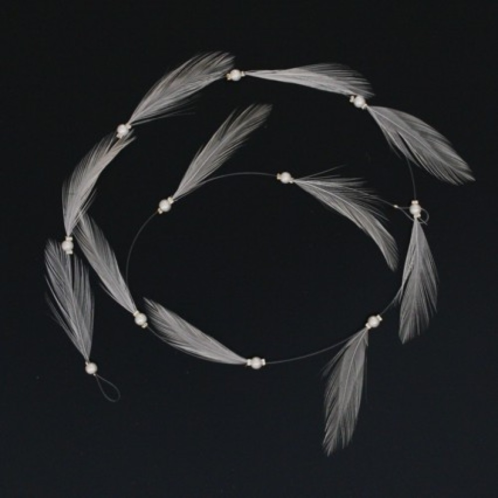 Fil perles et plumes blanc