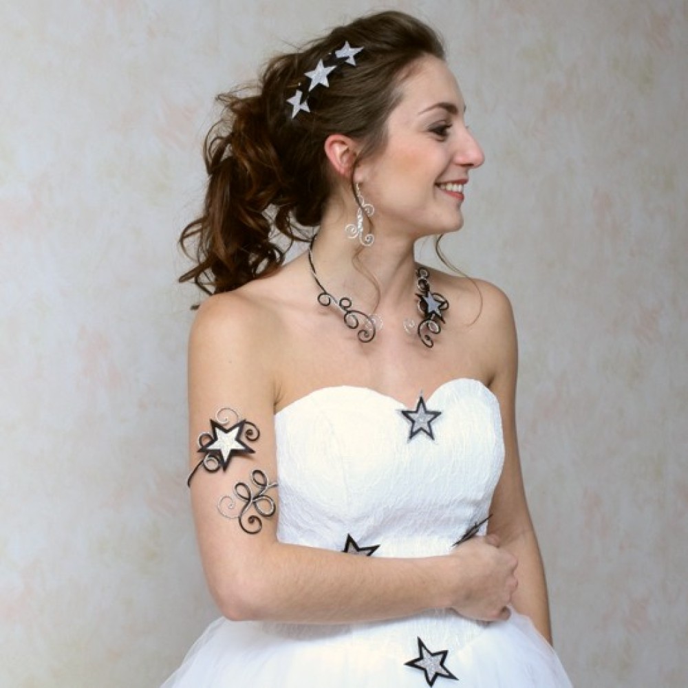Barrette mariage étoile noir et argent
