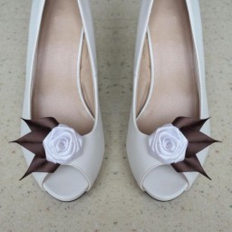 Clips chaussures mariage blanc et chocolat CC001