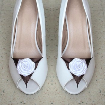 Clips chaussures mariage blanc et chocolat CC002