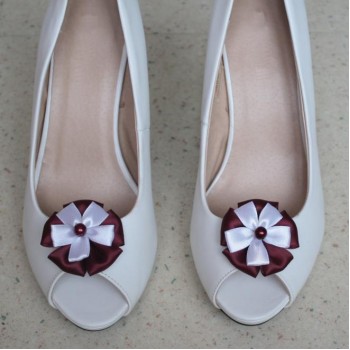 Clips chaussures mariage bordeaux et blanc CC004