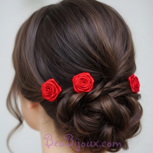 3 épingles à cheveux roses rouge