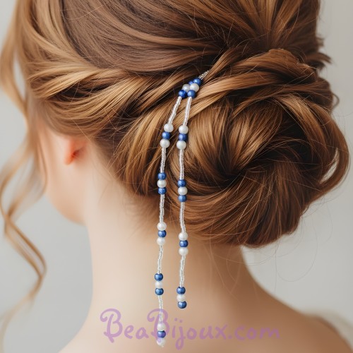 Epingle à cheveux blanc bleu royal