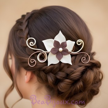 Epingle à cheveux champagne et chocolat + fleur EPA302A