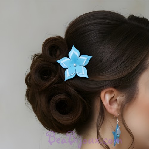 Epingle à cheveux fleur bleu turquoise et blanc