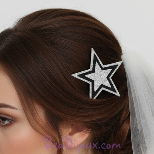 Epingle à cheveux mariage étoile noir et argent