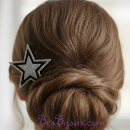 Epingle à cheveux mariage étoile noir et argent EP358