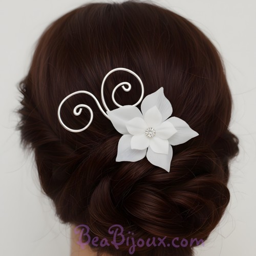 Epingle à cheveux mariage fleur blanc