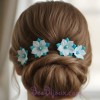 Epingle à cheveux mariage fleur blanc et bleu turquoise EP1285B