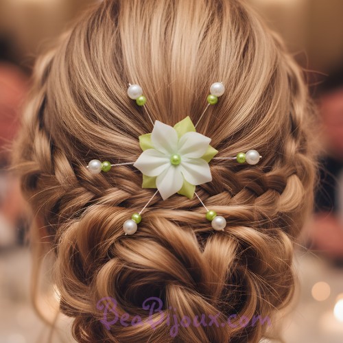 Epingle à cheveux mariage fleur blanc vert anis
